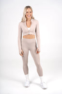 Inspire Crop Jacket in Taupe styled with matching women’s activewear set