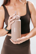 HER insulated drink bottle in mocha, made from durable stainless steel with double-wall insulation