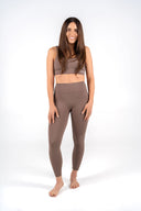Aura Leggings – women’s buttery soft sustainable Pilates leggings front view mocha