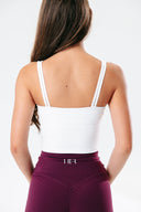 Perform Contour Tank in White – supportive women’s contour active tank back view with double strap