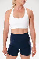 Perform Pocket Shorts in Navy – sculpting women’s active shorts with pockets front view