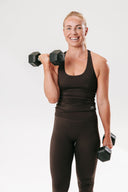 Perform Sculpt Tank in Cocoa – supportive women’s sculpting active tank front view